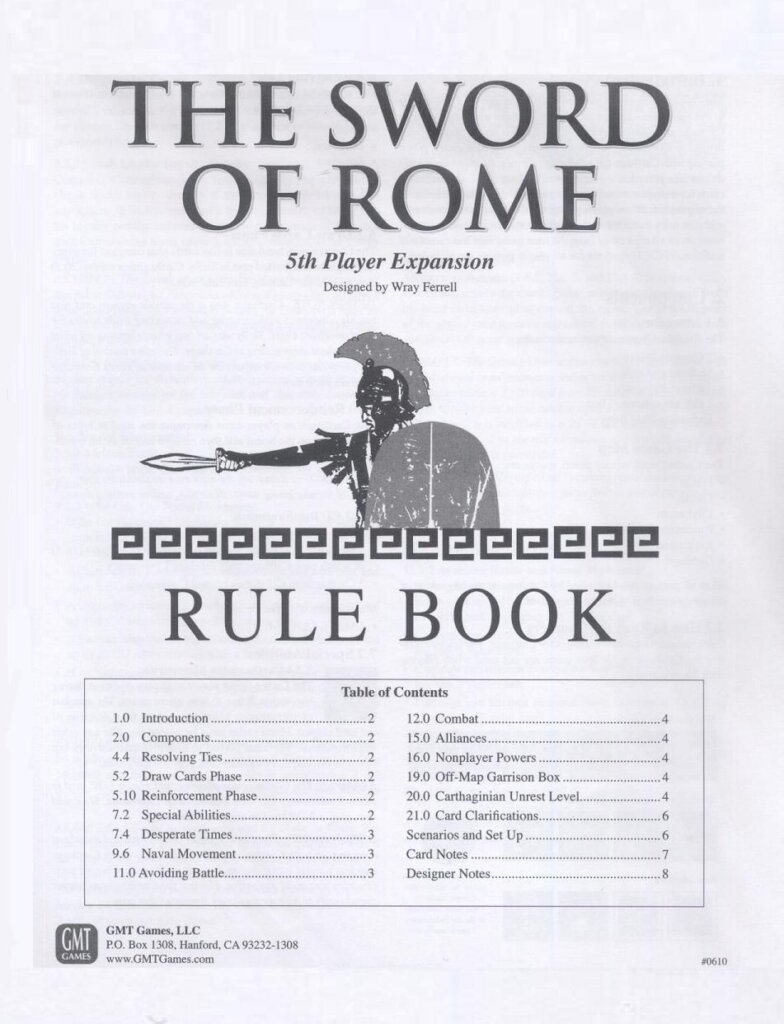 The Sword of Rome: 5th Player Expansion board game cover
