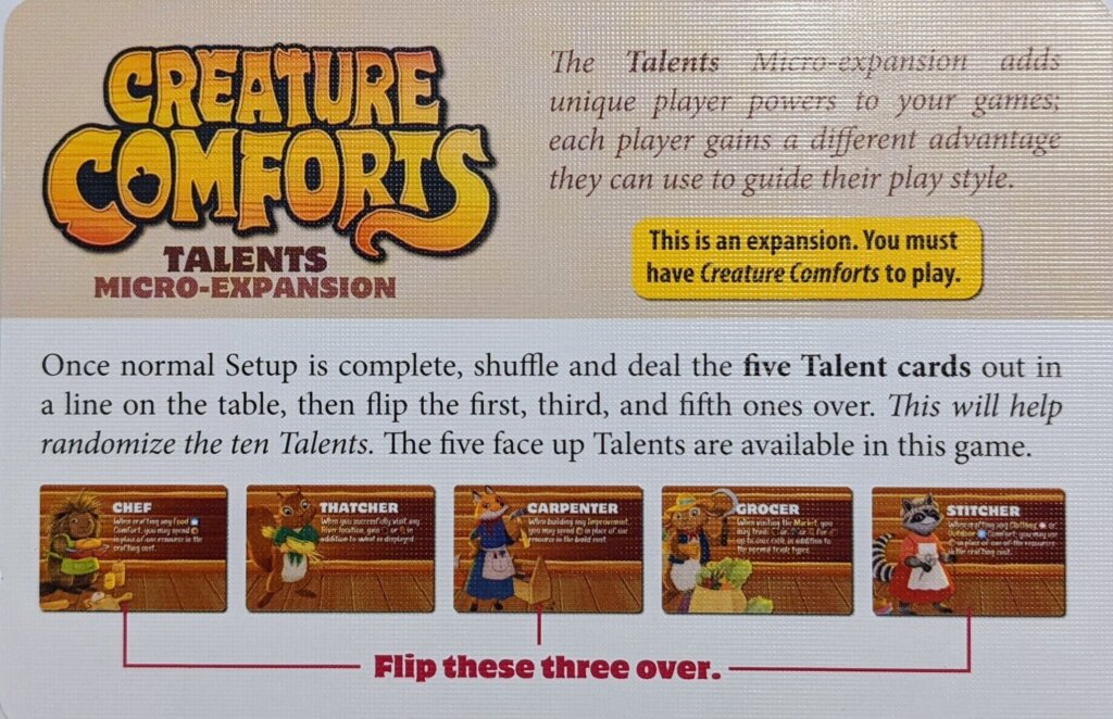 Creature Comforts: Talents Micro-Expansion board game cover