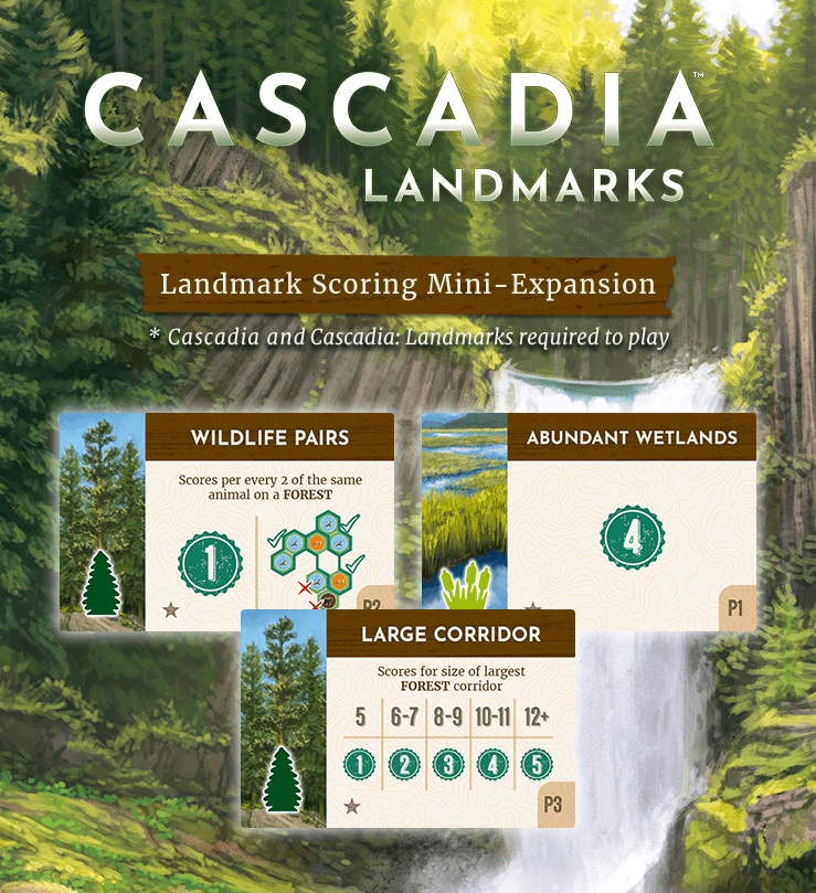 Cascadia: Landmarks – Landmark Scoring Mini-Expansion board game cover