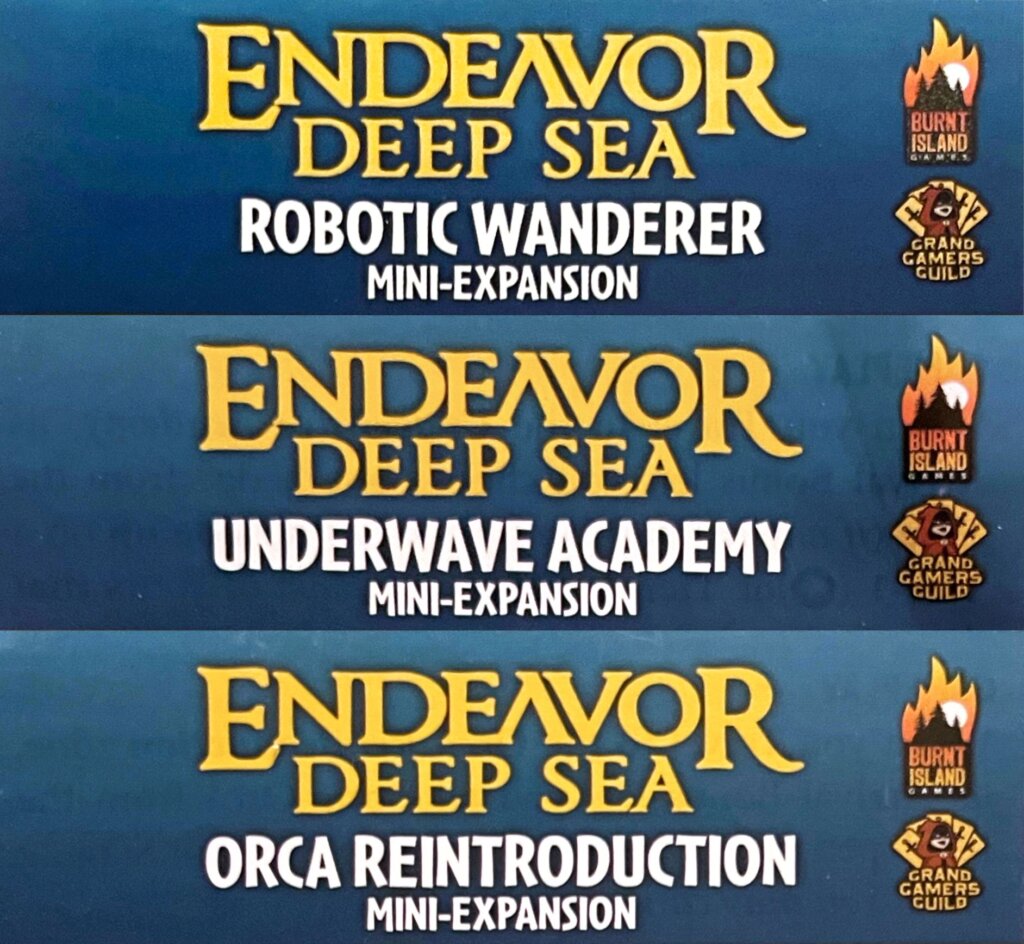Endeavor: Deep Sea – Orca Reintroduction, Underwave Academy, and Robot Wanderer Mini Expansion board game cover