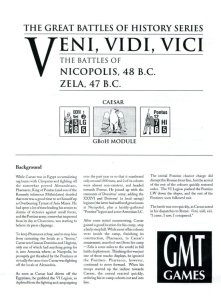 The Great Battles of Julius Caesar: The Civil Wars 48-45 B.C. – Veni Vidi Vici: The Battles of Nicopolis 48 B.C. Zela 47 B.C. board game cover