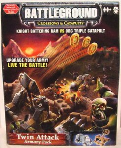 Battleground: Crossbows & Catapults – Twin Attack Armory Pack: Knight Battering Ram vs Orc Triple Catapult board game cover